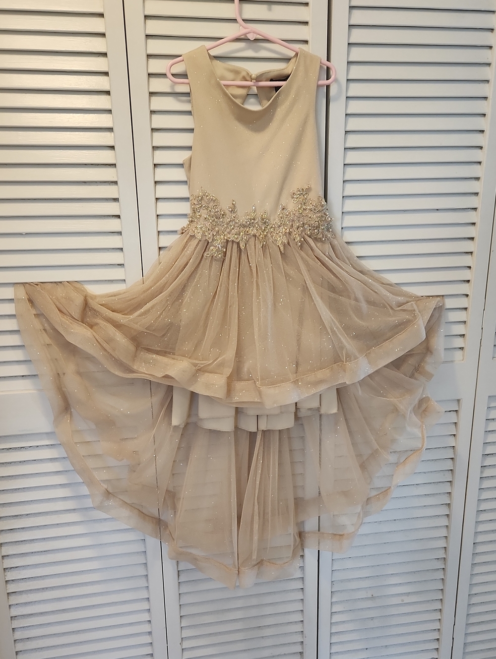 Xtraordinary Champagne Gold High-Low Tulle Party Dress for Girls